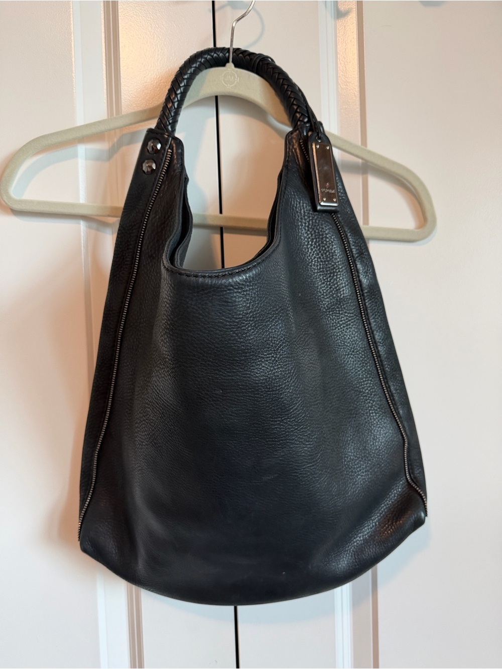 Michele Black Braided-Handle Leather Hobo Shoulder Bag